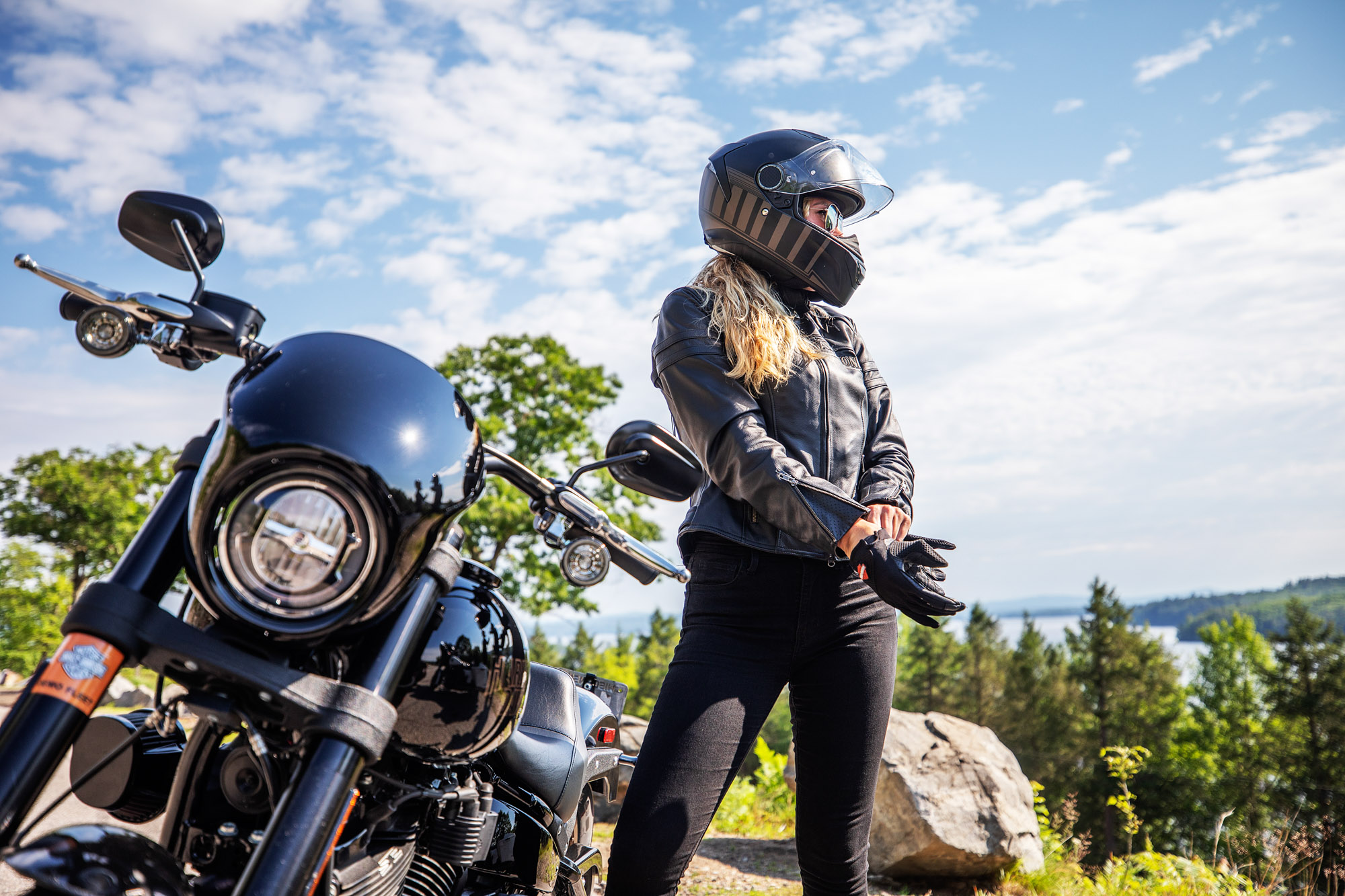 Women motorcycle rider by Boston based commercial lifestyle photographer Brian Nevins
