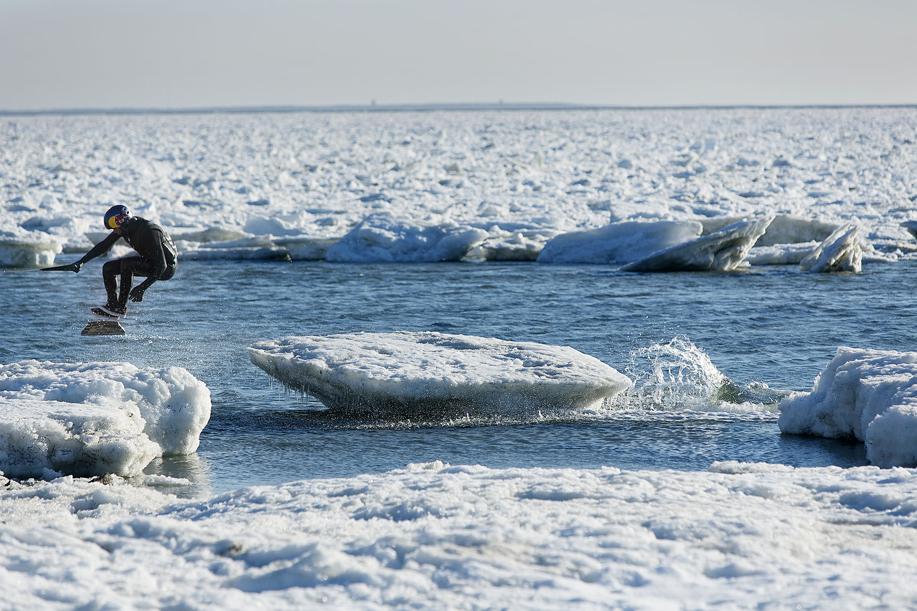 Wakeboarding icebergs in Cape Cod for Red Bull by Boston based commercial sports photographer Brian Nevins